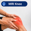 MRI Knee label with a photo of a painful knee